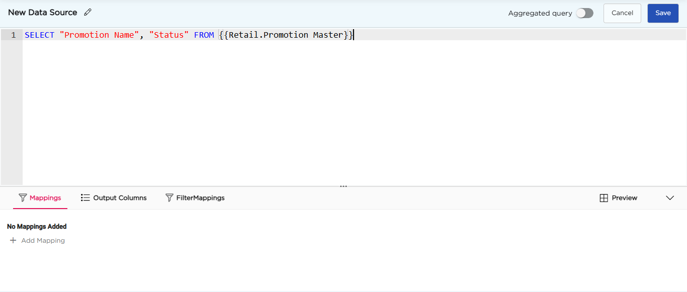 SQL editor with an example query