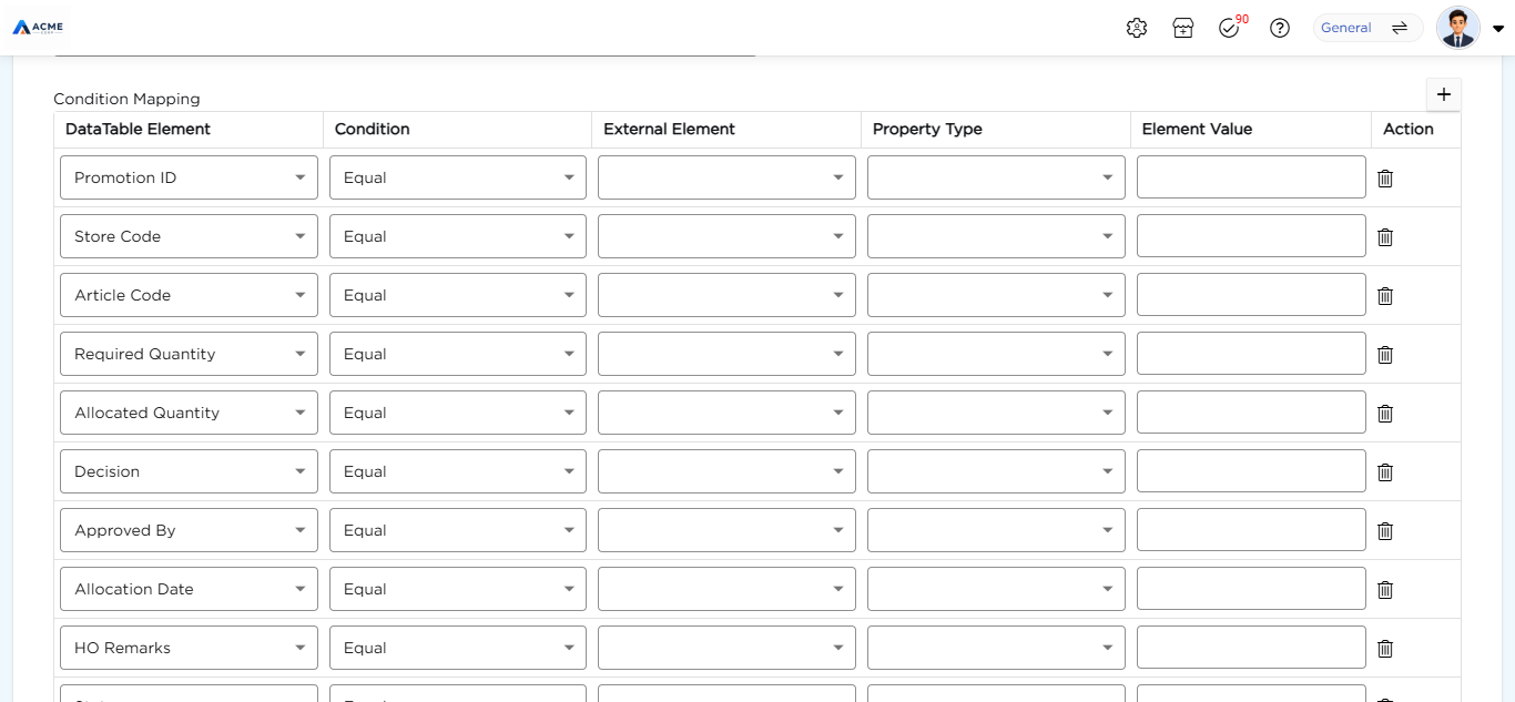 Condition Mapping table for an Update job