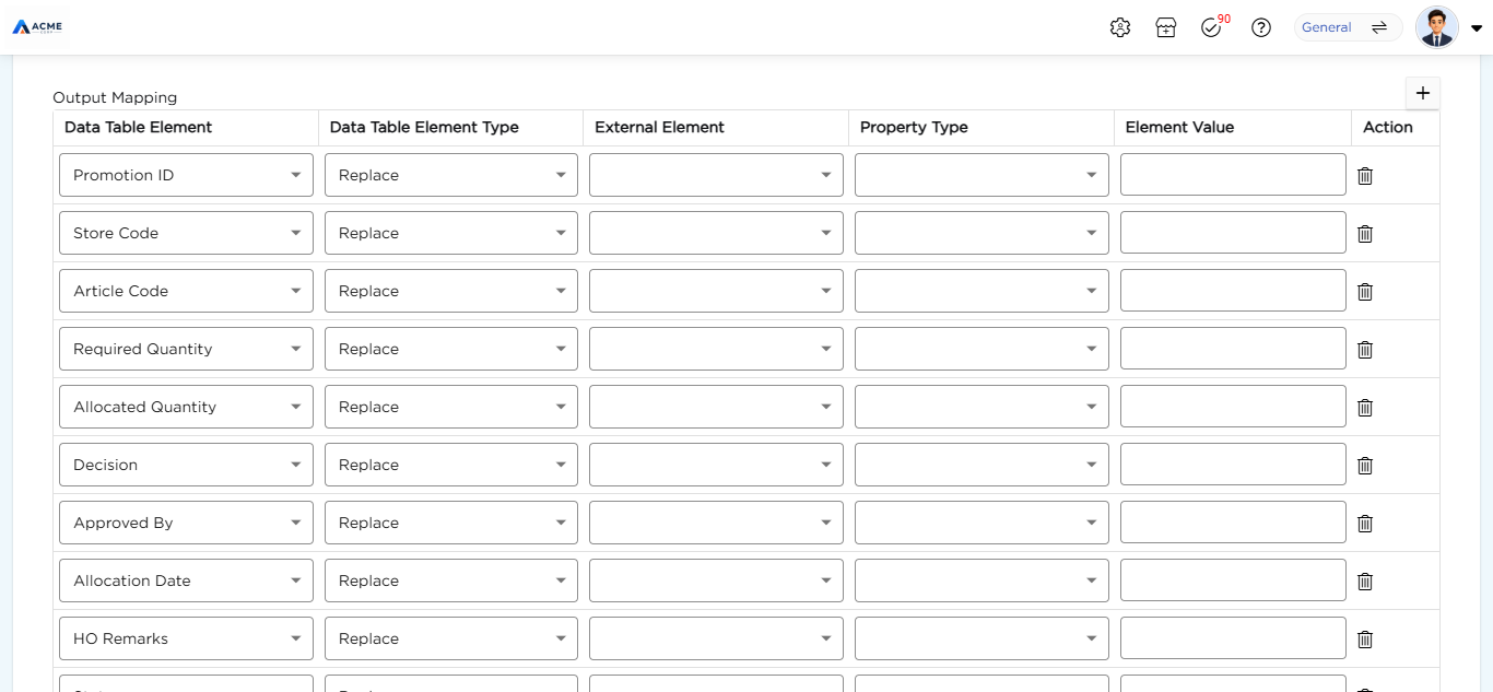 Output Mapping table for an Update job