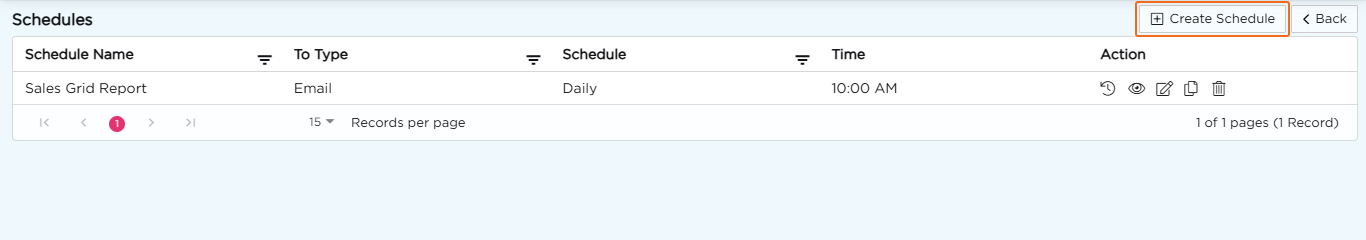 Schedules page with the Create Schedule button highlighted